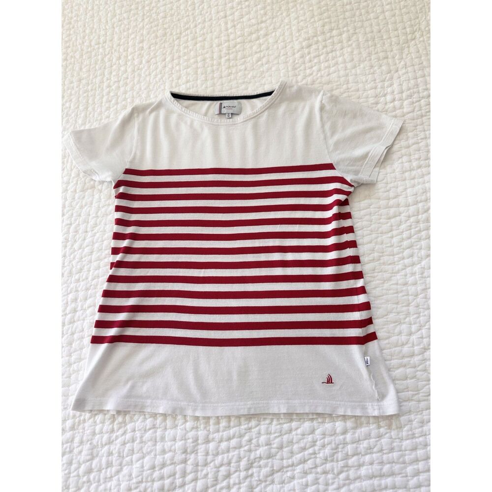 PONANT France Red White Striped Nautical Tee Shirt Women’s Medium Coastal Cruise